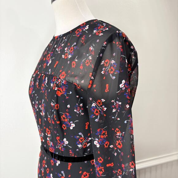 Lulus S Mini Dress Black Long Sleeve Floral Chiffon Ruffle Pleat Sheer Cottage - Picture 6 of 14